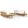 Set Muebles De Jardín 5 Piezas Cojines Crema Madera De Acacia