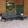 Muebles De Jardín 4 Piezas Con Cojines Negro Madera De Pino