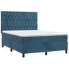 Cama Box Spring Colchón Y Led Terciopelo Azul Oscuro 140x190 Cm