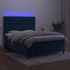 Cama Box Spring Colchón Y Led Terciopelo Azul Oscuro 140x190 Cm