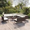 Set Muebles De Jardín 14 Piezas Y Cojines Ratán Sintético Marrón