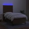 Cama Box Spring Colchón Y Luces Led Tela Marrón Oscuro 80x200cm