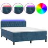 Cama Box Spring Colchón Y Led Terciopelo Azul Oscuro 140x190 Cm