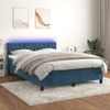 Cama Box Spring Colchón Y Led Terciopelo Azul Oscuro 140x190 Cm