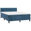 Cama Box Spring Colchón Y Led Terciopelo Azul Oscuro 140x190 Cm