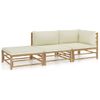 Set De Muebles De Jardín 3 Piezas Bambú Y Cojines Blanco Crema