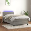 Cama Box Spring Colchón Y Led Terciopelo Gris Claro 100x200 Cm