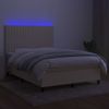 Cama Box Spring Colchón Y Luces Led Tela Crema 140x190 Cm