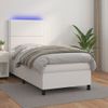 Cama Box Spring Y Colchón Led Cuero Sintético Blanco 80x200 Cm