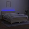 Cama Box Spring Colchón Y Luces Led Tela Crema 140x190 Cm