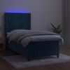 Cama Box Spring Colchón Y Led Terciopelo Azul Oscuro 90x200 Cm