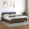 Cama Box Spring Colchón Luces Led Tela Marrón Oscuro 160x200cm