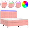 Cama Box Spring Colchón Y Led Terciopelo Rosa 180x200 Cm