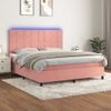 Cama Box Spring Colchón Y Led Terciopelo Rosa 180x200 Cm