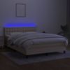 Cama Box Spring Colchón Y Luces Led Tela Crema 140x190 Cm