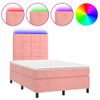 Cama Box Spring Con Colchón Y Led Terciopelo Rosa 120x190 Cm