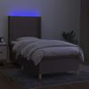 Cama Box Spring Colchón Y Luces Led Tela Gris Taupe 100x200 Cm