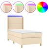 Cama Box Spring Colchón Y Luces Led Tela Color Crema 90x190 Cm