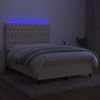 Cama Box Spring Colchón Y Luces Led Tela Crema 140x200 Cm