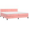 Cama Box Spring Colchón Y Led Terciopelo Rosa 200x200 Cm