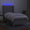 Cama Box Spring Colchón Y Luces Led Tela Gris Claro 80x200 Cm