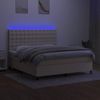 Cama Box Spring Colchón Y Luces Led Tela Crema 160x200 Cm