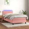 Cama Box Spring Colchón Y Led Terciopelo Rosa 100x200 Cm