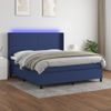 Cama Box Spring Colchón Y Luces Led Tela Azul 180x200 Cm