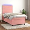 Cama Box Spring Colchón Y Led Terciopelo Rosa 100x200 Cm