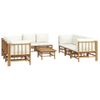 Set De Muebles De Jardín 9 Piezas Bambú Y Cojines Blanco Crema