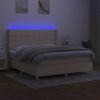 Cama Box Spring Colchón Y Luces Led Tela Crema 160x200 Cm