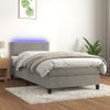 Cama Box Spring Colchón Y Led Terciopelo Gris Claro 90x200 Cm