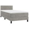 Cama Box Spring Colchón Y Led Terciopelo Gris Claro 90x200 Cm