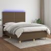 Cama Box Spring Colchón Luces Led Tela Marrón Oscuro 140x200cm