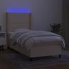 Cama Box Spring Colchón Y Luces Led Tela Crema 80x200 Cm