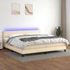 Cama Box Spring Con Colchón Y Led Tela Crema 200x200 Cm