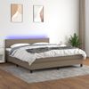 Cama Box Spring Con Colchón Led Tela Gris Taupe 160x200 Cm