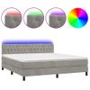 Cama Box Spring Colchón Y Led Terciopelo Gris Claro 160x200 Cm