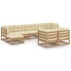 Set De Muebles De Jardín 9 Pzs Cojines Madera Pino Marrón Miel