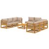 Set Muebles De Jardín 9 Piezas Madera Maciza Y Cojines Gris Taupé