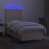 Cama Box Spring Colchón Y Luces Led Tela Crema 90x200 Cm