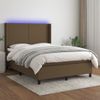 Cama Box Spring Colchón Luces Led Tela Marrón Oscuro 140x200cm