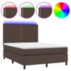 Cama Box Spring Colchón Y Led Cuero Sintético Marrón 140x190 Cm