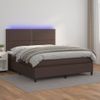 Cama Box Spring Colchón Y Led Cuero Sintético Marrón 140x190 Cm