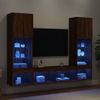 Muebles Tv Pared Con Led 5 Piezas Madera Ingeniería Marrón Roble