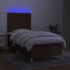 Cama Box Spring Colchón Luces Led Tela Marrón Oscuro 100x200cm