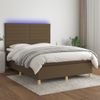 Cama Box Spring Colchón Luces Led Tela Marrón Oscuro 140x190 Cm