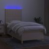 Cama Box Spring Colchón Y Luces Led Tela Crema 80x200 Cm