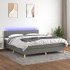 Cama Box Spring Con Colchón Y Led Tela Gris Oscuro 180x200 Cm