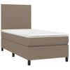 Cama Box Spring Colchón Y Luces Led Tela Gris Taupe 90x200 Cm